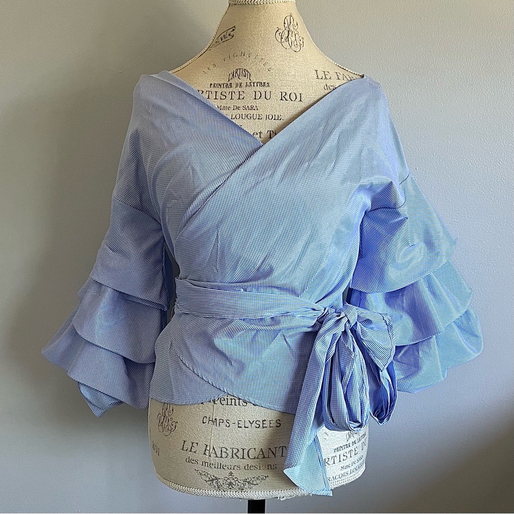 Gorgeous Wrap Top with Puff Sleeves - Picture 1 of 8
